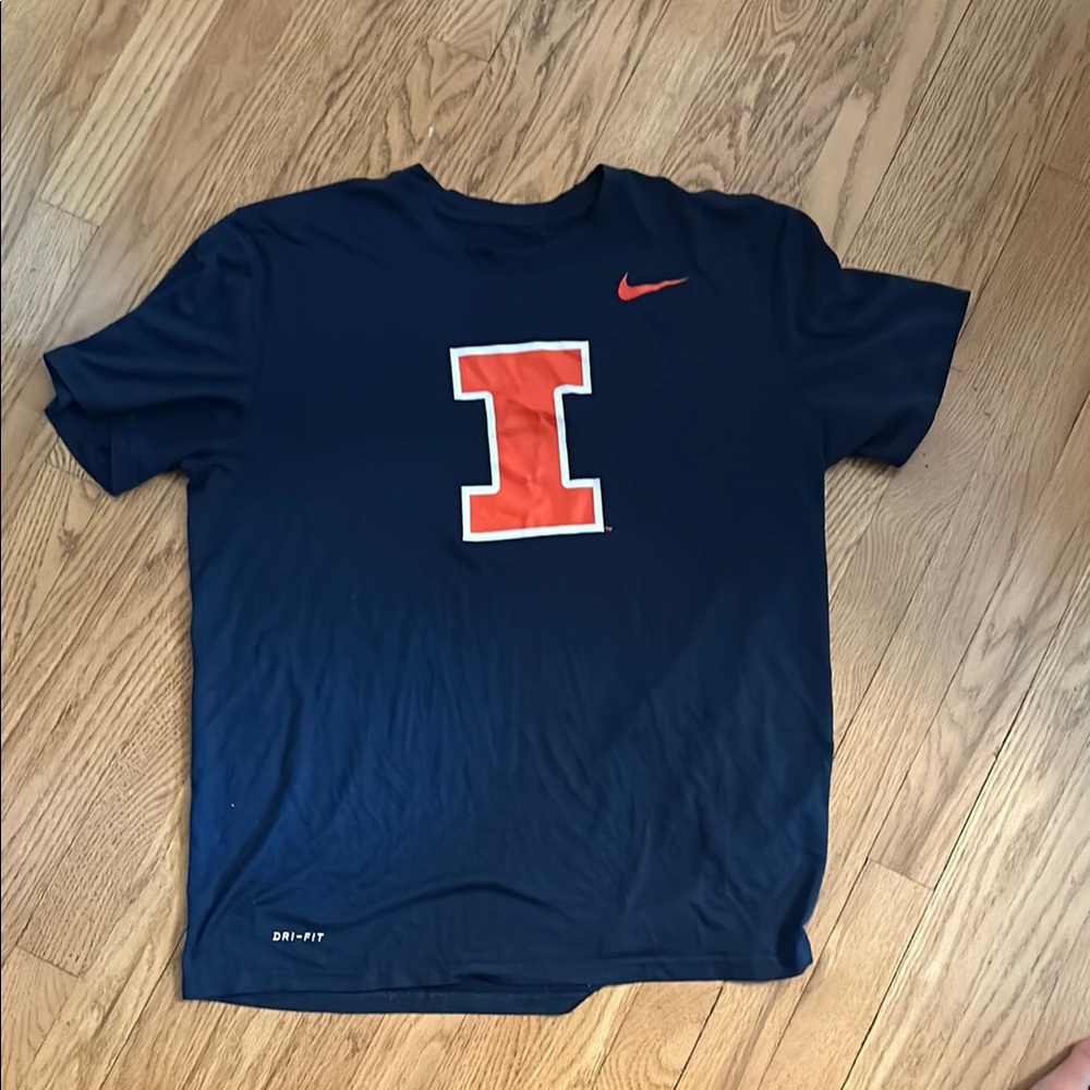Nike Men's Dark Blue Tee with Red Logo